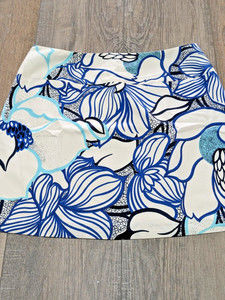 ELLIE Tahari Mini Skirt Womens 2 Blue Floral Print Zip Up Pockets Casual Classic